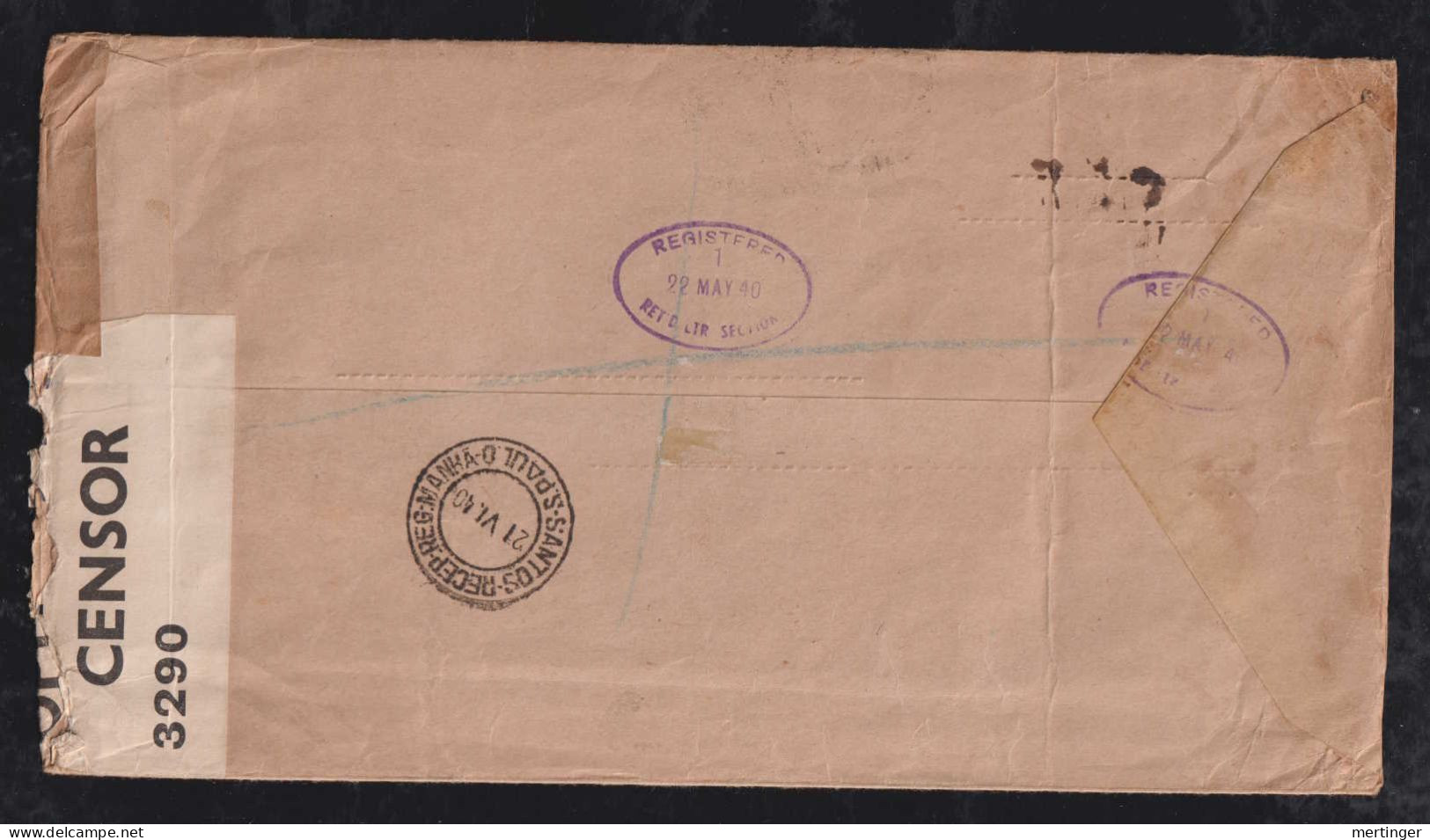 Brazil Brasil 1940 Big Size Censor Airmail 94000R Rate Cover SANTOS X ROTTERDAM Dutch Returned Because Of War - Brieven En Documenten