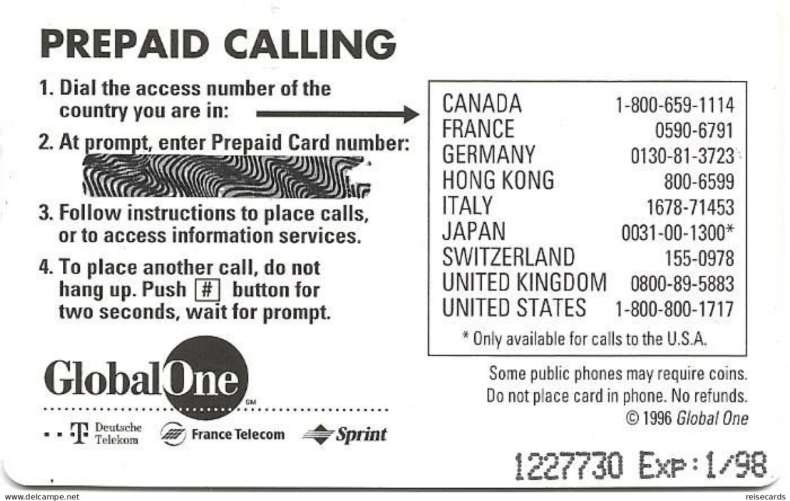 USA: Prepaid GlobalOne - Globe 01/98 - Other & Unclassified