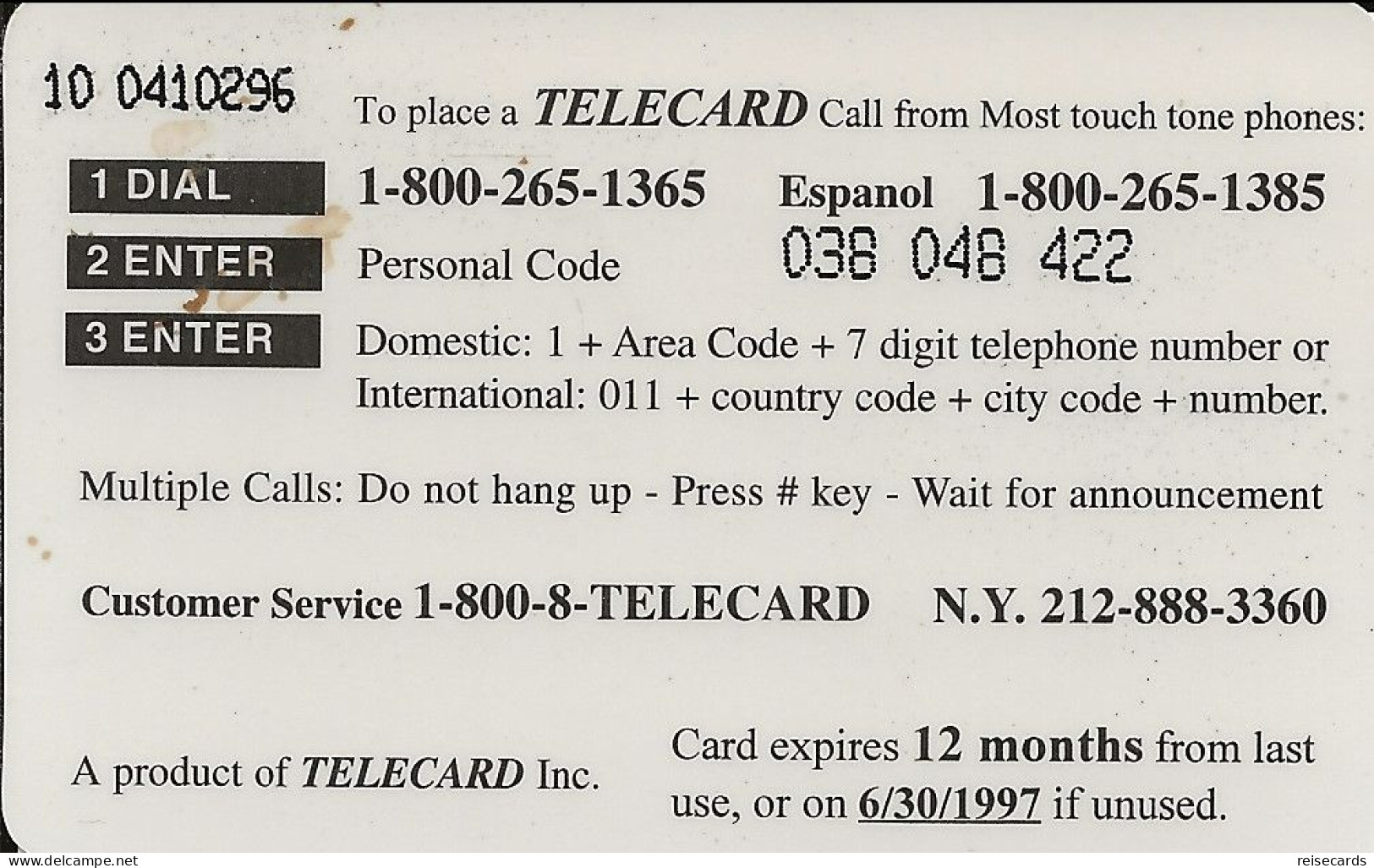 USA: Prepaid Telecard - Coins - Other & Unclassified