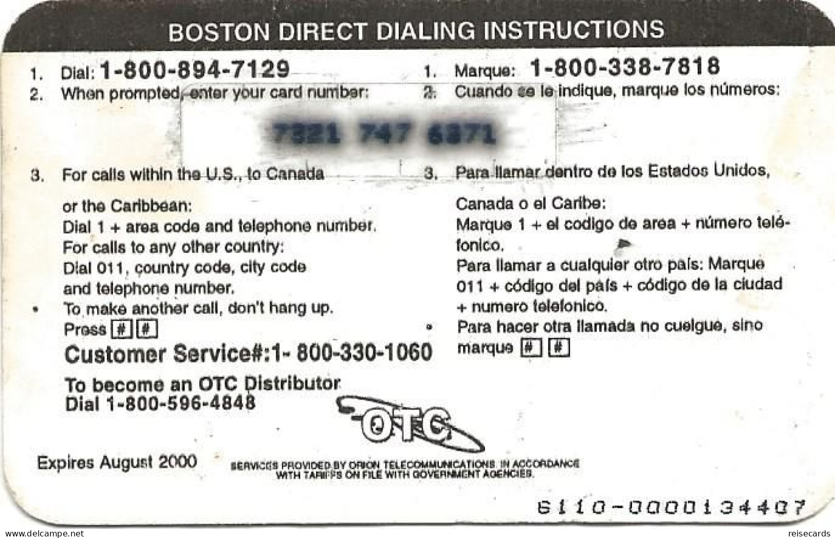 USA: Prepaid OTC - Boston Direct - Autres & Non Classés