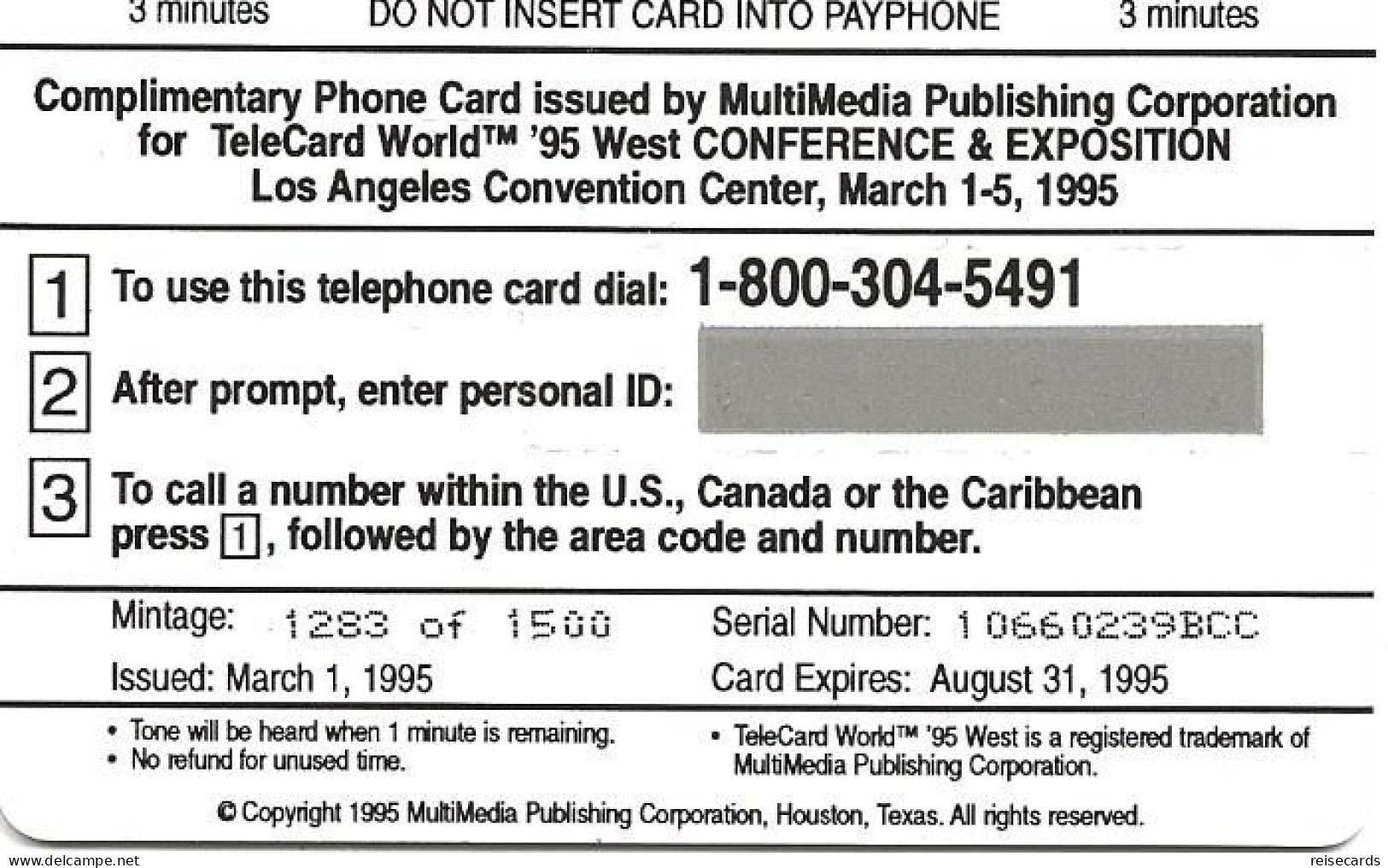 USA: Prepaid MultiMedia - TeleCard World Exposition 1995 Los Angeles - Other & Unclassified