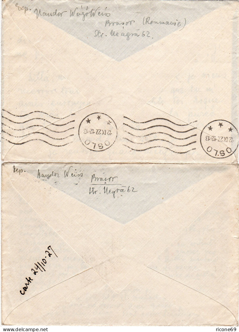 Rumänien 1927, 2 Briefe V. BRASOV N. Norwegen. - Other & Unclassified