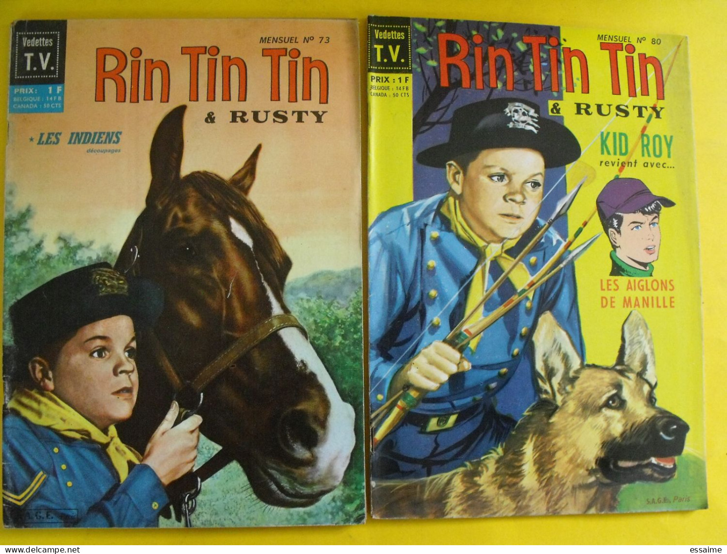 lot relié de 12 n° de Rintintin Rin Tin Tin et Rusty. mensuel Sagédition vedettes TV. kid roy découpages indiens 1966-68