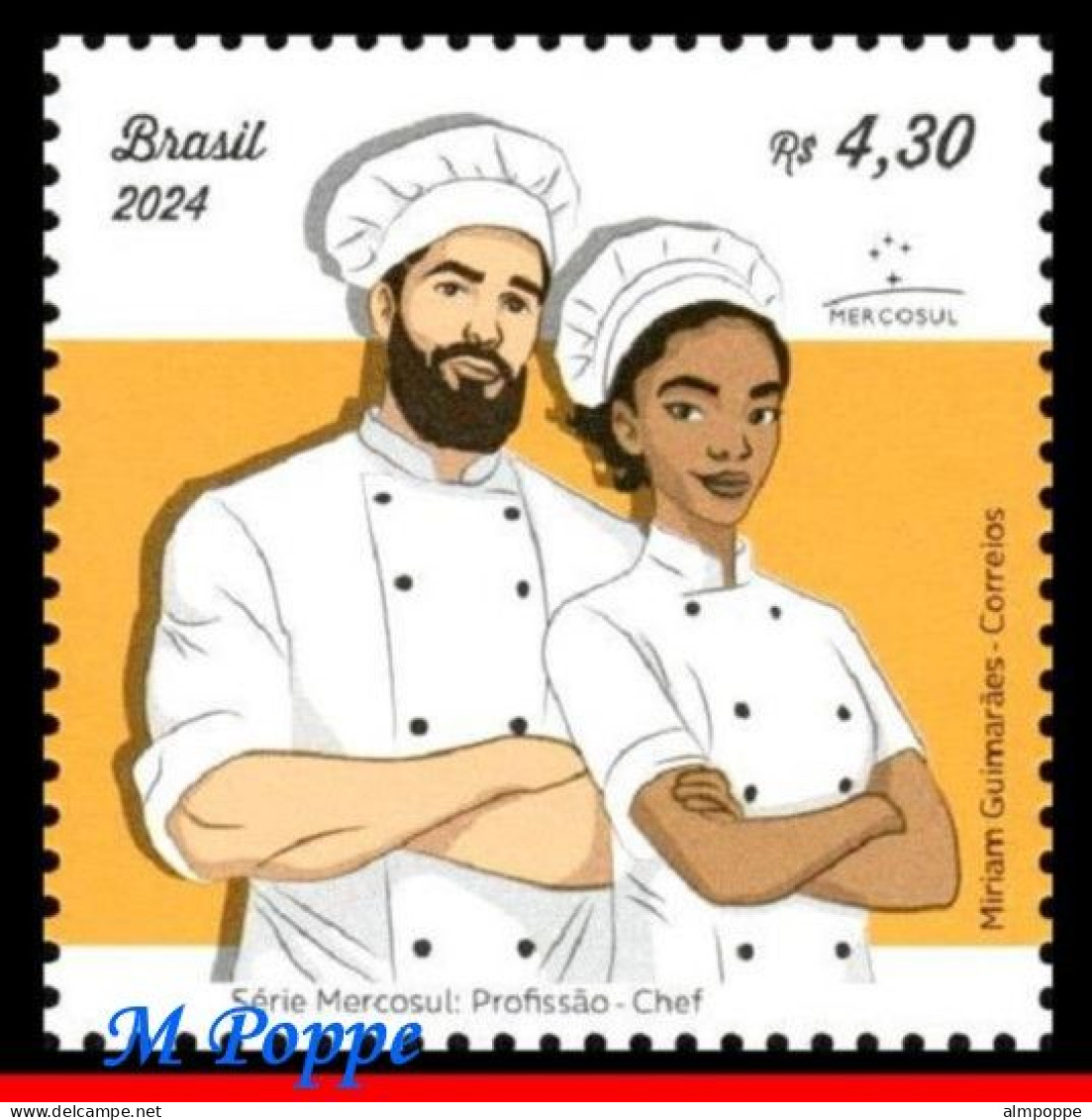 Ref. BR-V2024-04-F BRAZIL 2024 PROFESSION CHEF, MERCOSUR SERIES, GASTRONOMY, CULINARY, FOOD, 24V SHEET MNH - Unused Stamps