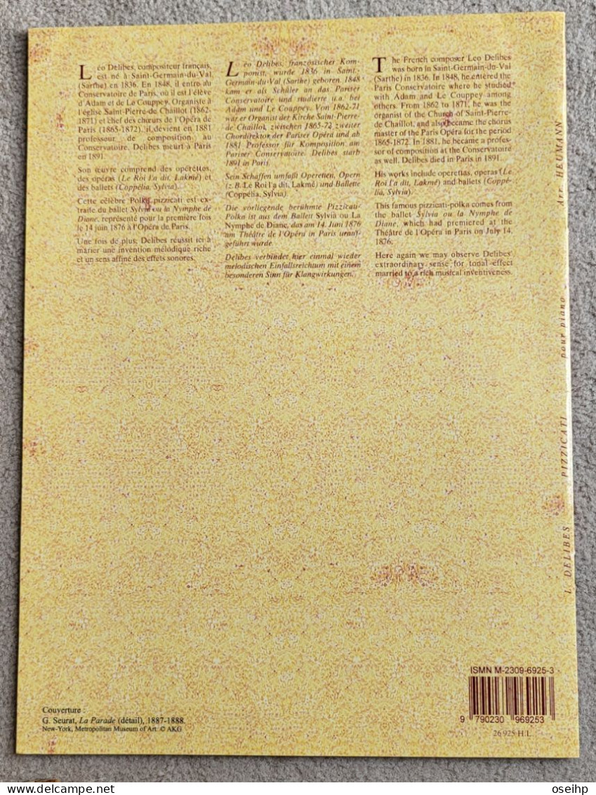Partition Piano L. DELIBES Pizzicati Arrangement Pour Piano H.G. Heumann Editions Henry Lemoine - D-F