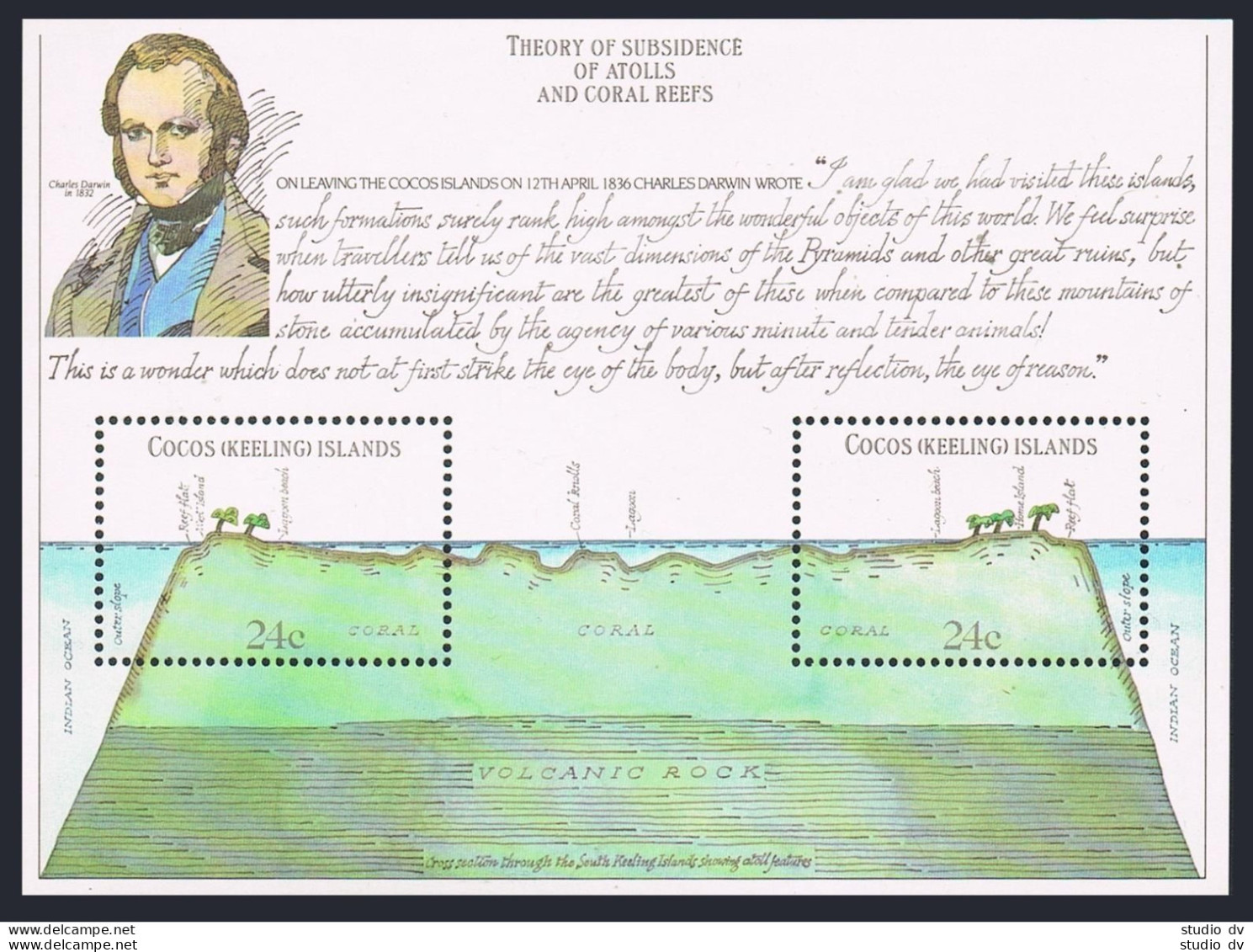 Cocos Isls 78-80 Gutter,81,MNH.Michel 78-80,Bl.1. Charles Darwin's Visit.1981. - Cocos (Keeling) Islands