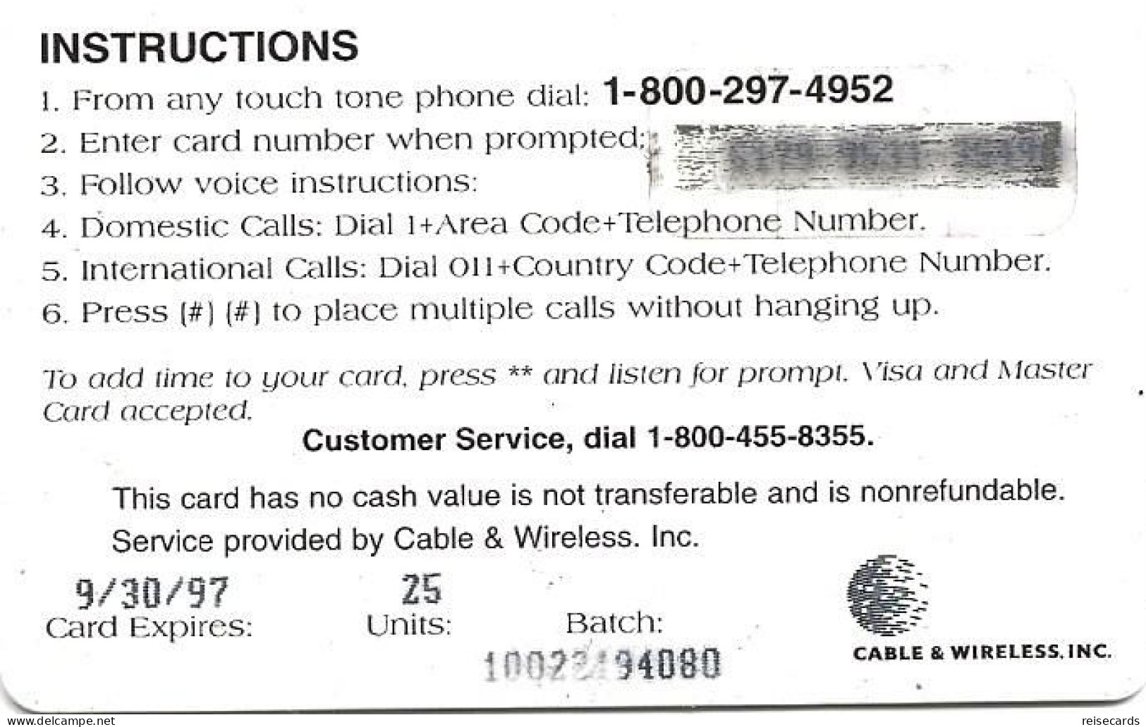 USA: Prepaid Cable & Wireless - Las Vegas - Andere & Zonder Classificatie