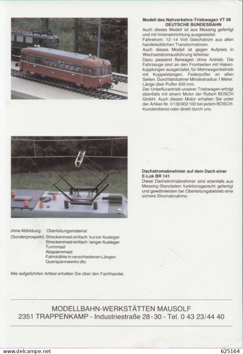 Catalogue MAUSOLF MODELLEISENBAHNEN 1984 SPUR I (45 Mm.) + Preis DM - Duits