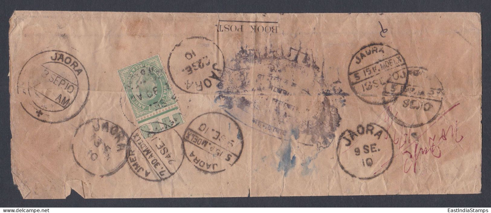 Inde British India 1910 Used Cover, Returned To Sender, King Edward VII Stamp, Book Post, Ajmer, Rajasthan - 1902-11 Roi Edouard VII