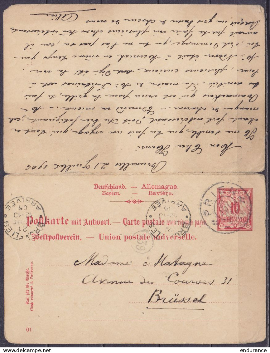 Allemagne Bavière - EP CP 10pf Càd PRIEN /20 JUL. 1906 Pour BRUXELLES Réexpédiée à INNSBRÜCK Autriche Avec Partie 'Répon - Reply Paid Cards