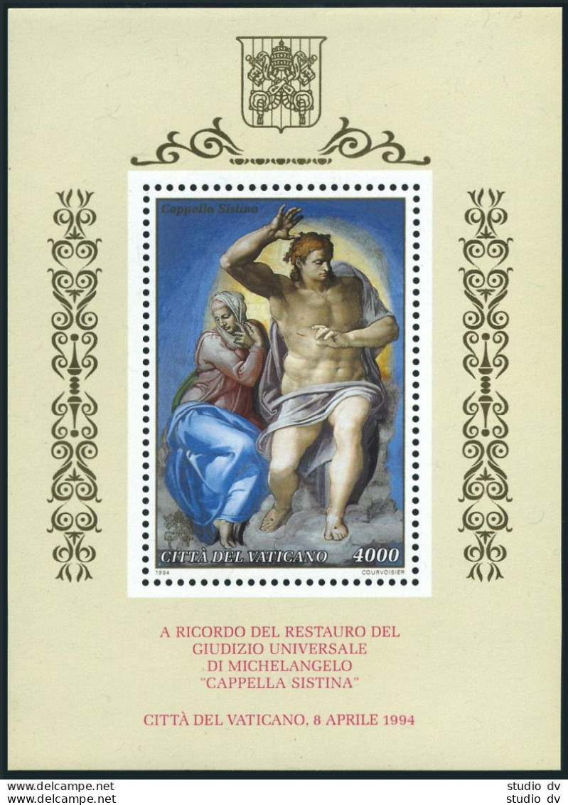 Vatican 944-951a,952,MNH.Michel 1107-1114,Bl.14. Frescoes By Michelangelo,1994. - Neufs