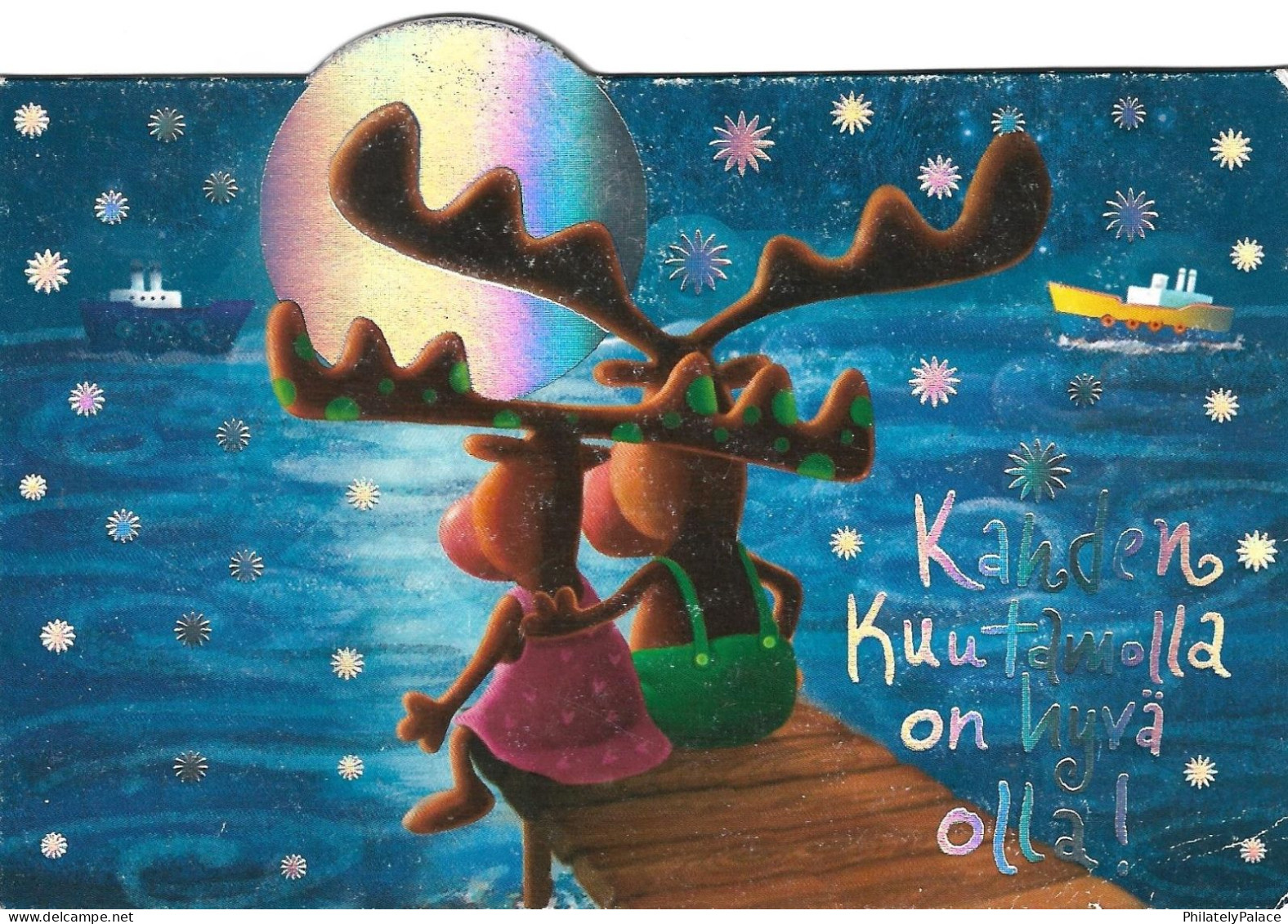 FINLAND 2008-2024 Reindeer,Christmas,Ocean,Ship,Steam,Boat,Snow,Glitter,Bird,Odd Unusual,Postcard Used (**) Inde Indien - Cartas & Documentos