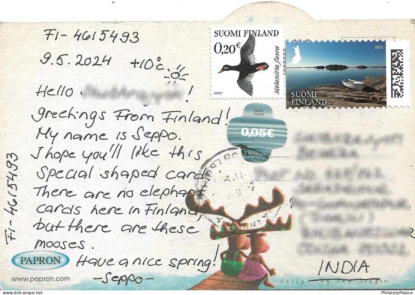 FINLAND 2008-2024 Reindeer,Christmas,Ocean,Ship,Steam,Boat,Snow,Glitter,Bird,Odd Unusual,Postcard Used (**) Inde Indien - Cartas & Documentos