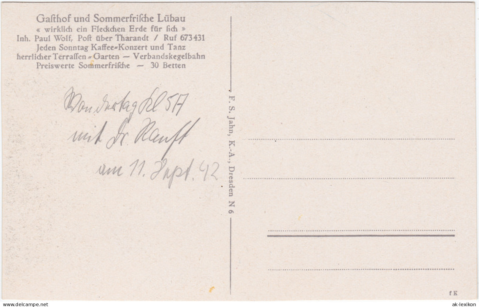 Ansichtskarte Lübau-Rabenau Gasthof Und Sommerfrische Lübau 1942  - Rabenau