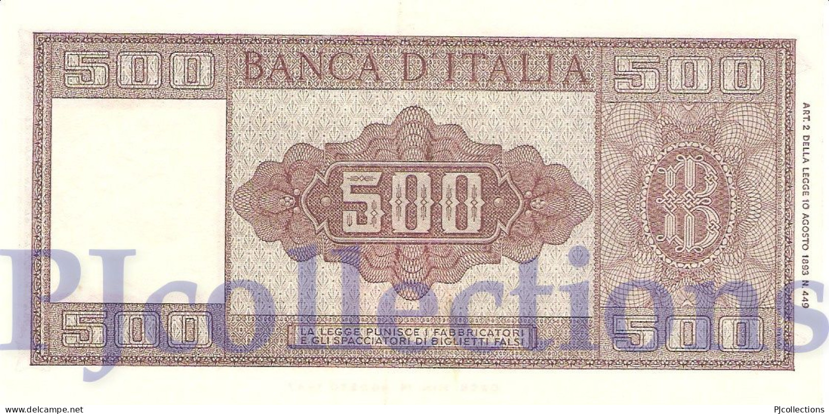 ITALIA - ITALY 500 LIRE 1948 PICK 80a XF+ LOW SERIAL NUMBER "000601" - 50000 Lire