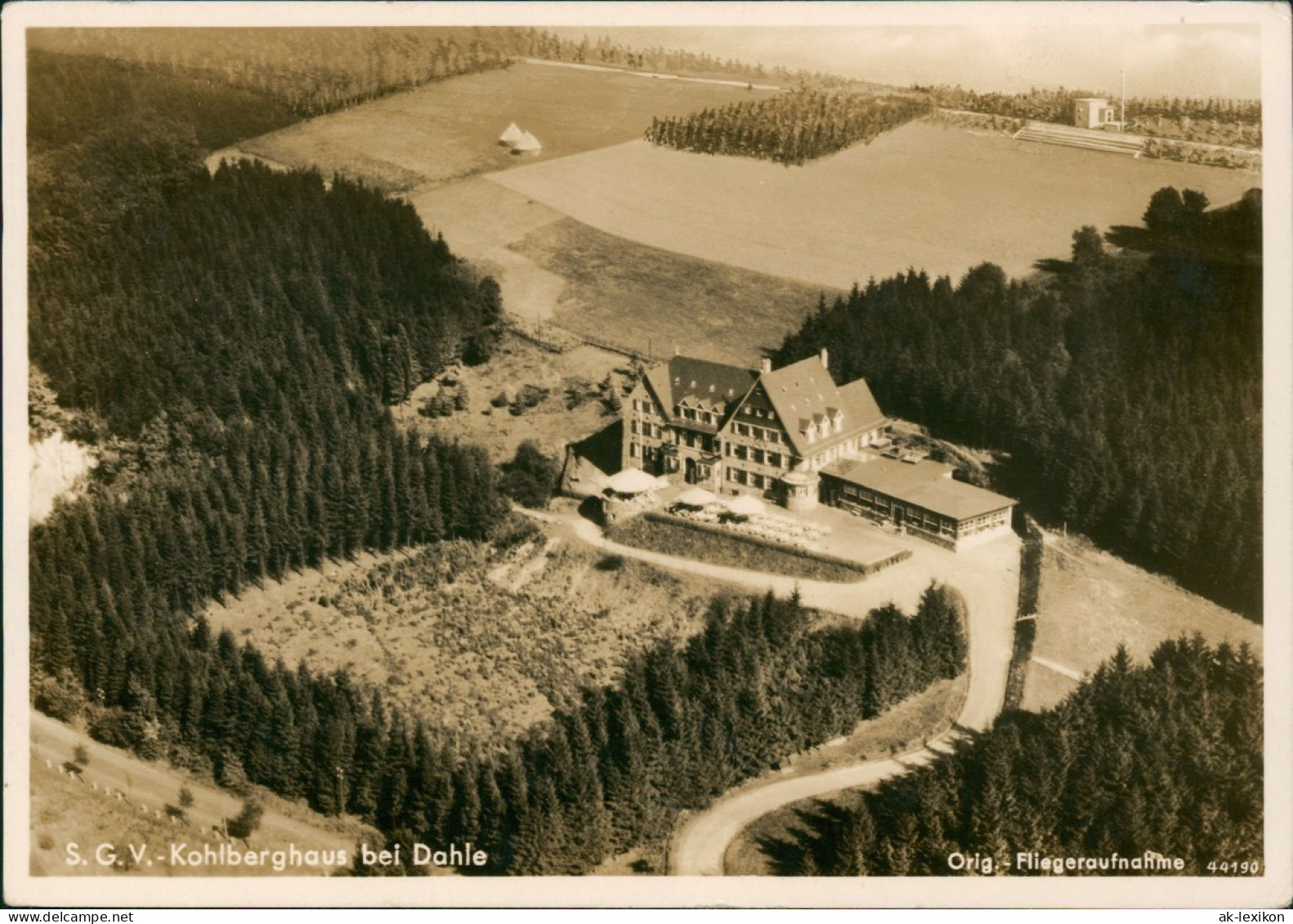 Ansichtskarte Dahle-Altena Luftbild S. G.V.-Kohlberghaus 1930 - Altena