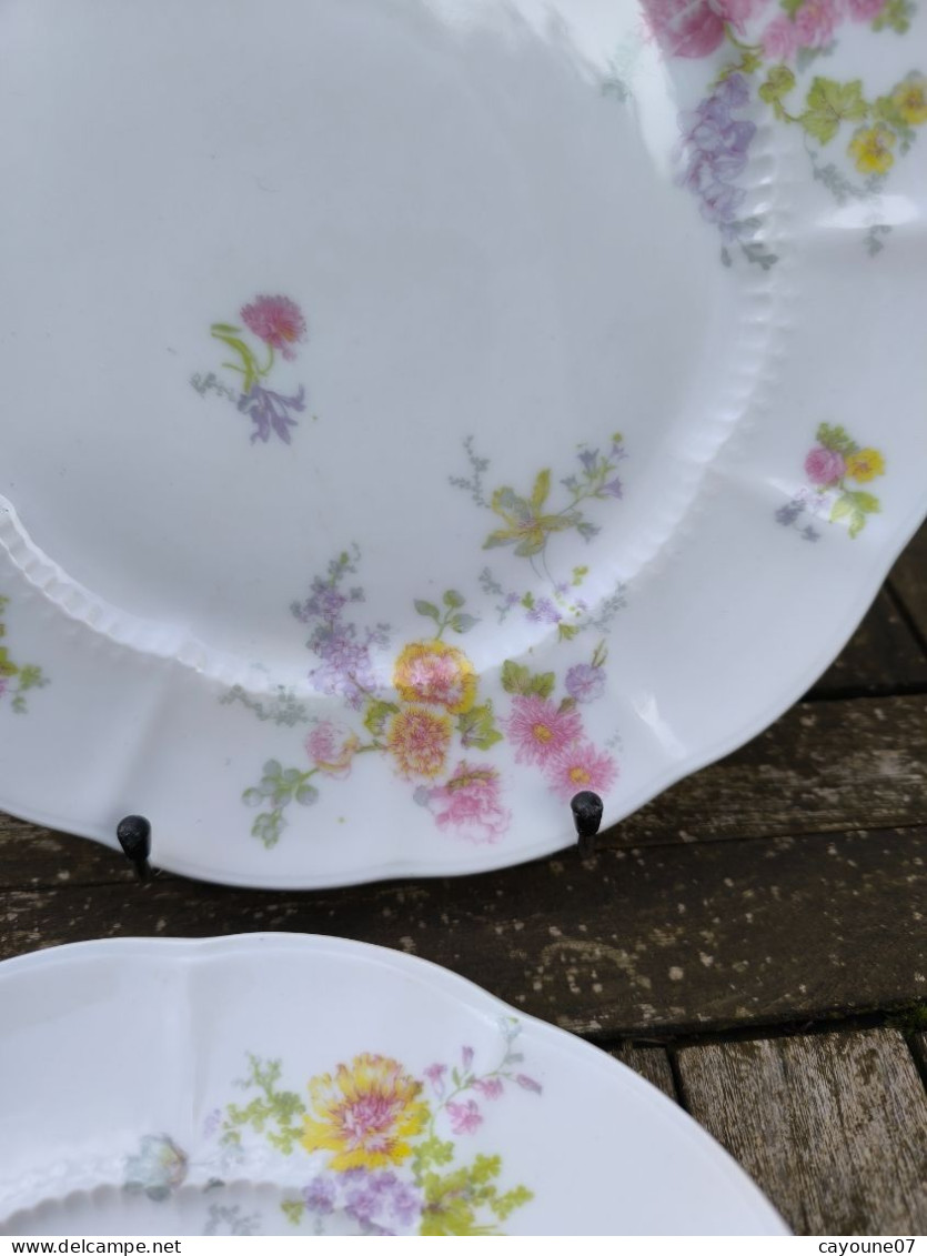 Charles  Ahrenfeldt six assiettes plates porcelaine de Limoges décor floral  vers 1900 n°2