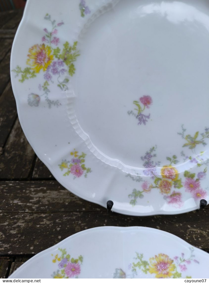 Charles  Ahrenfeldt six assiettes plates porcelaine de Limoges décor floral  vers 1900 n°2