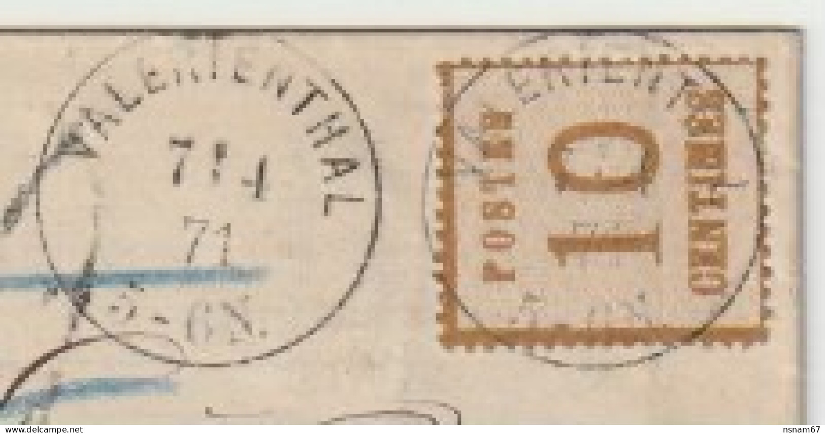 1298p - VALERIENTHAL Pour EPINAL - 7 Avril 71 - Taxe Correcte 2 Barrée Et Taxe 30 Erronée - Sur 2 X 10 Ctes Alsace - - War 1870