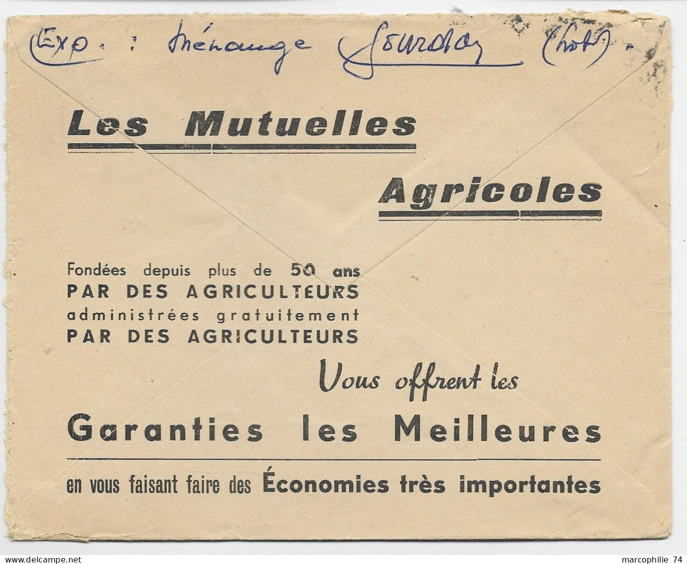 MARIANNE DECARIS 25C LETTRE PUB RECTO VERSO MUTUALITE AGRICOLE DU LOT CAHORS 1962 POUR CAHORS TAXE 20CX2 OBL ROUGE - 1960 Marianne De Decaris