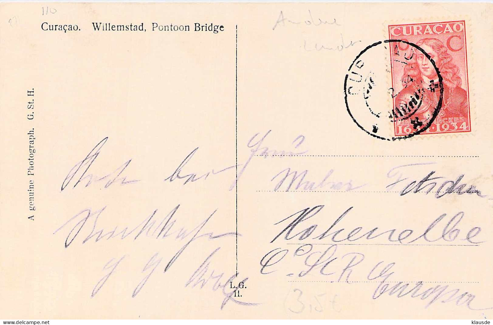 Curacao - Willemstad - Pontoon Bridge Gel. Gel.1910 - Curaçao