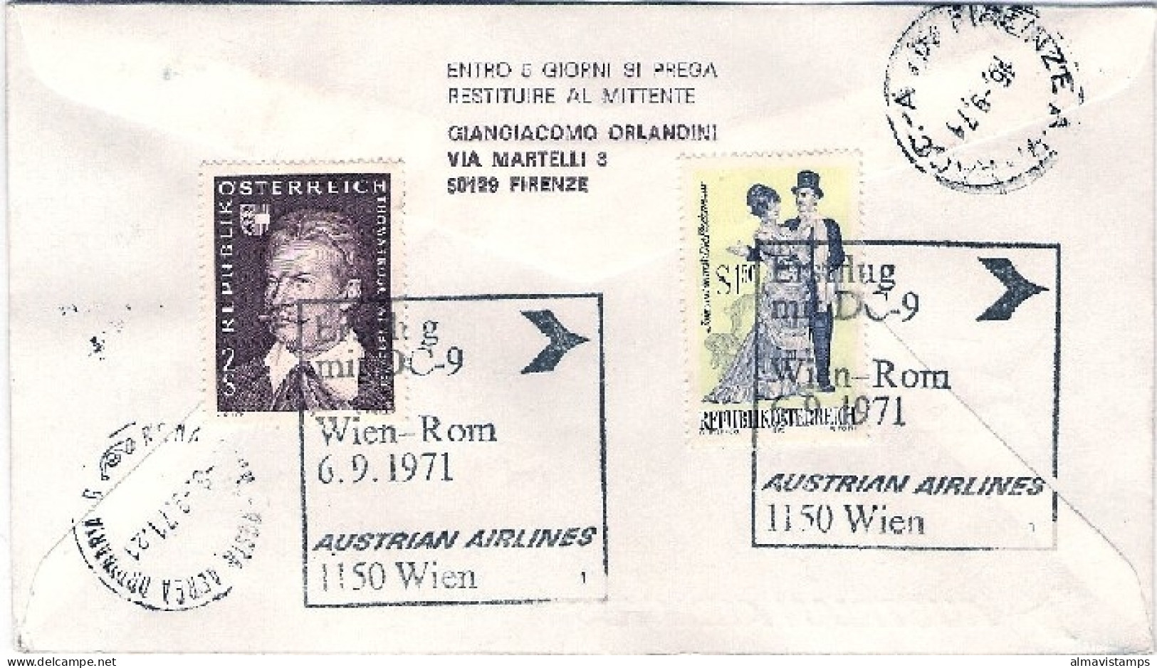 1971-Autriche Osterreich Austria Raccomandata Delle Linee Aeree Austriache I^vol - Covers & Documents