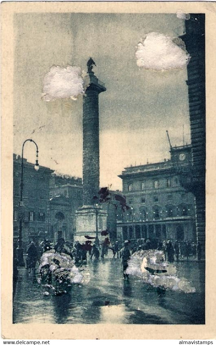 1929-mista Italia Vaticano Cartolina Roma Piazza Colonna Affr. 10c. Imperiale+10 - Brieven En Documenten