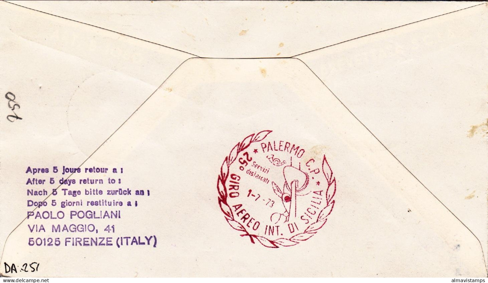 1973-San Marino Aerogramma Per Il 25 Giro Aereo Internazionale Di Sicilia Del 30 - Airmail