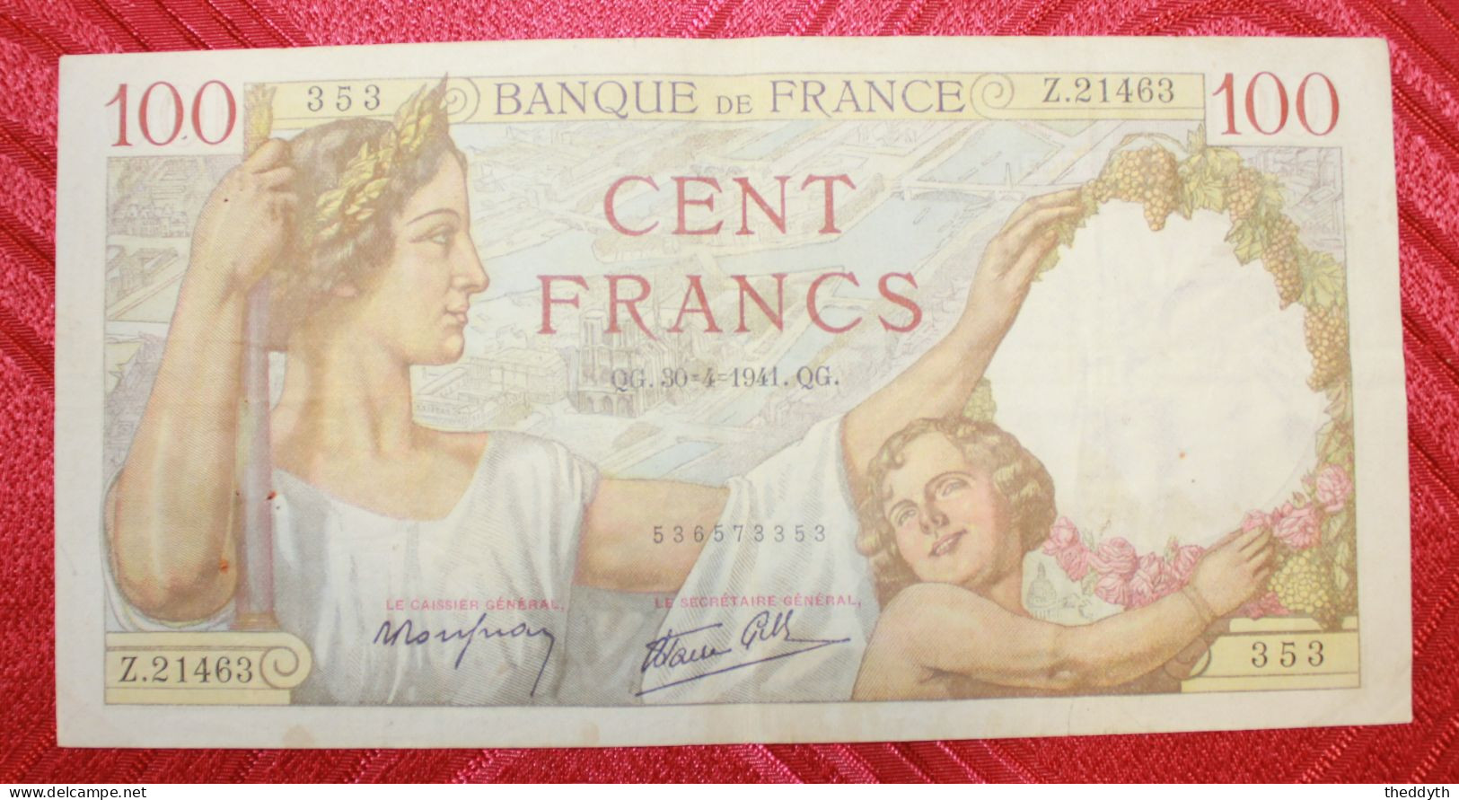 Lot de 5 Billets : 500 Francs Pascal, 200 F et 3x100 Francs.
