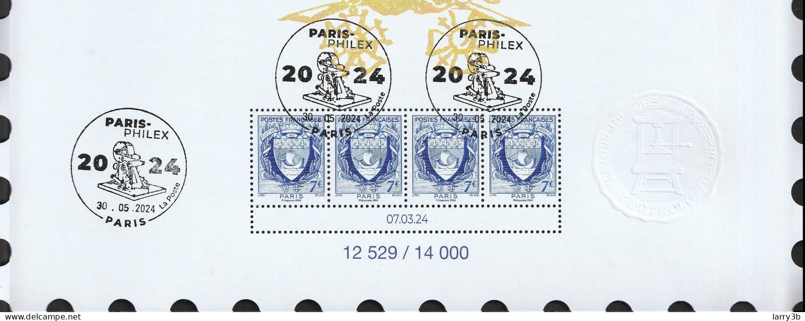 2024 - Affiche Numérotée OBL 1er JOUR Salon Philatélique De Printemps "ARMOIRIE DE PARIS PHILEX" BLOC 4  A 7,00 EUROS - Oblitérés