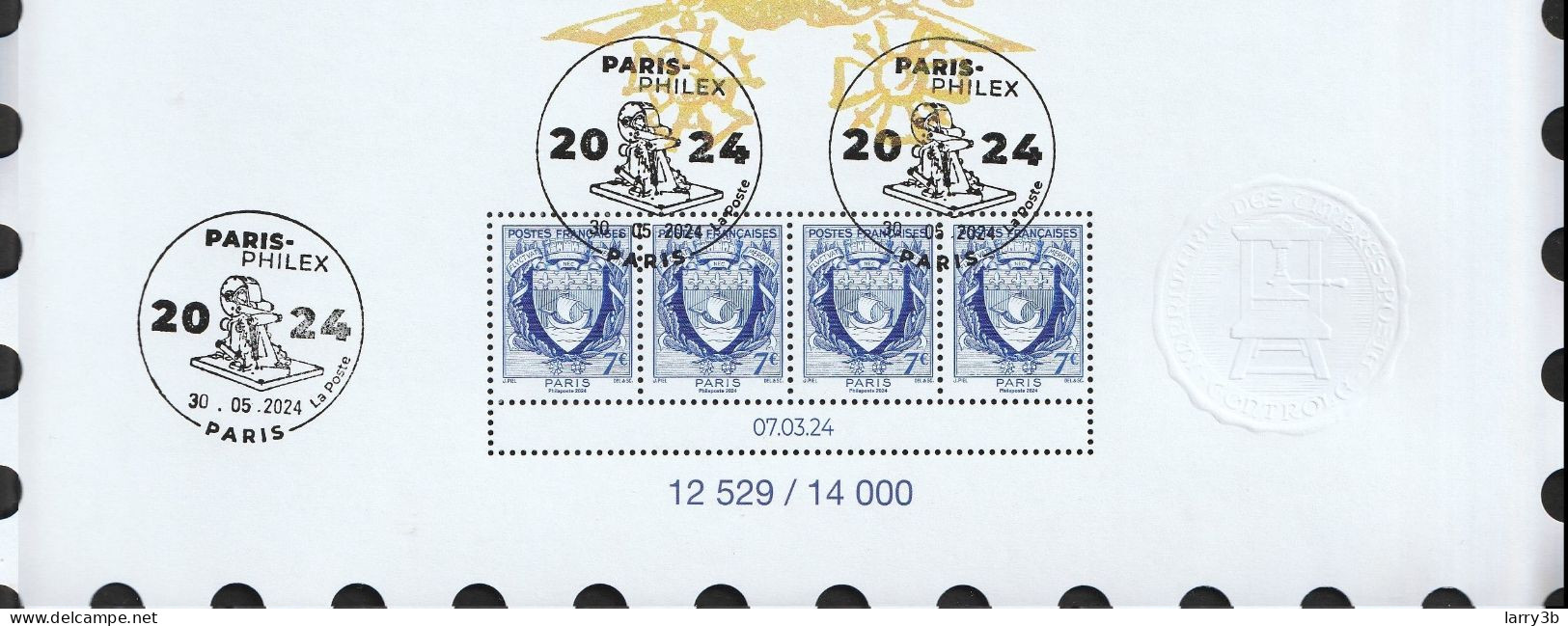 2024 - Affiche Numérotée OBL 1er JOUR Salon Philatélique De Printemps "ARMOIRIE DE PARIS PHILEX" BLOC 4  A 7,00 EUROS - Usati