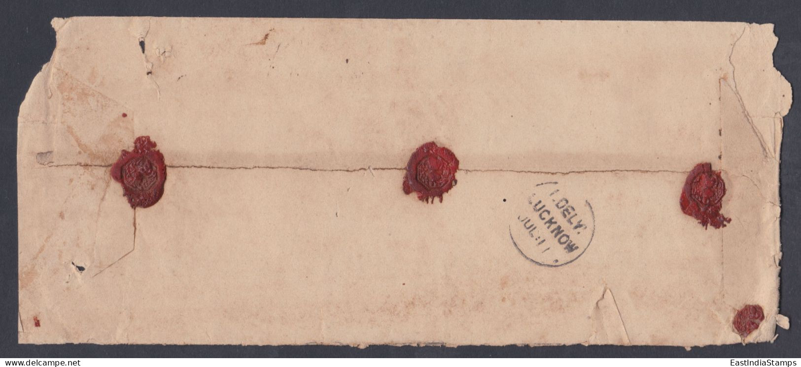 Inde India 1860's Used Registered Cover East India Queen Victoria Stamps, Half Anna Block Of 10, Lucknow, M-7 Postmark - 1858-79 Compagnie Des Indes & Gouvernement De La Reine