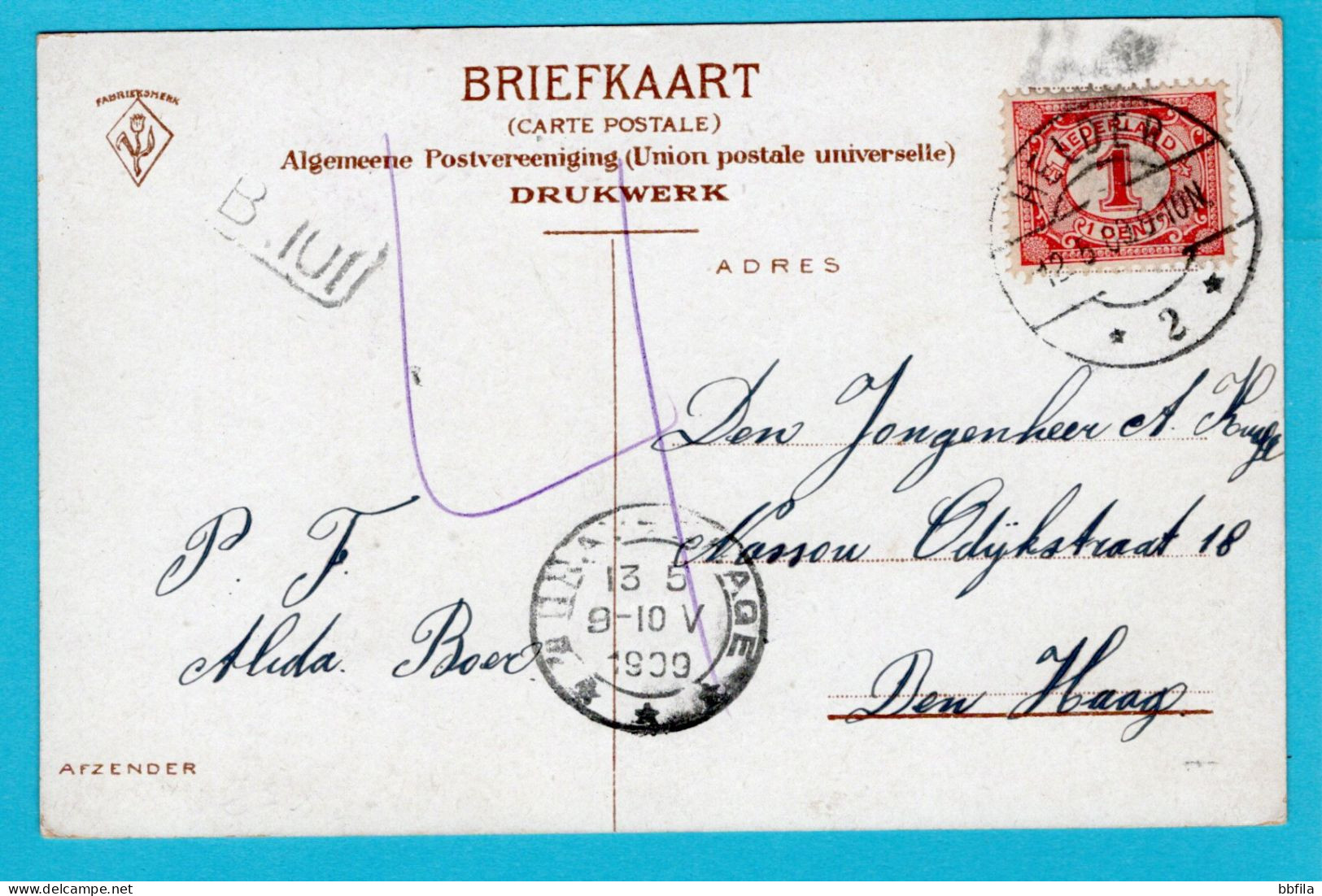 NEDERLAND Prentbriefkaart Hoofdgracht 1909 Helder Naar Den Haag - Den Helder