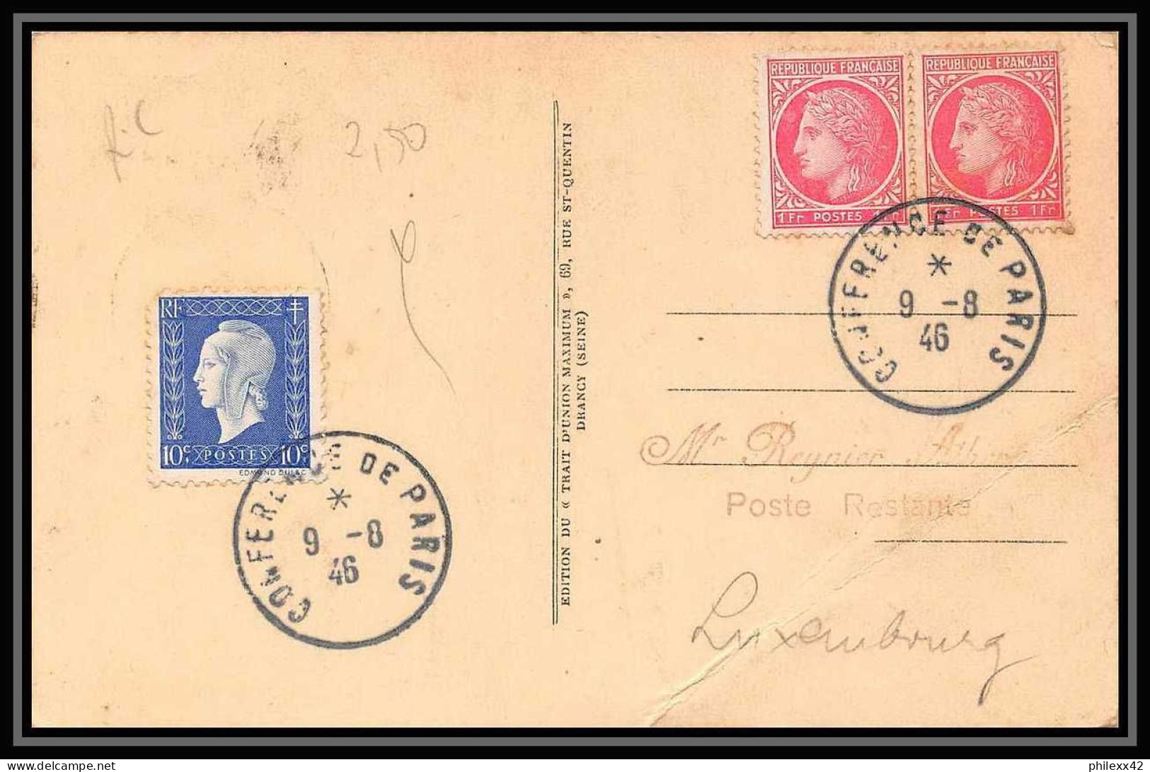 0000 Carte Maximum (card) France N°244 Visite De La Légion Américaine 9/8/1946 Signé Signed Autograph Lafayette American - ...-1929
