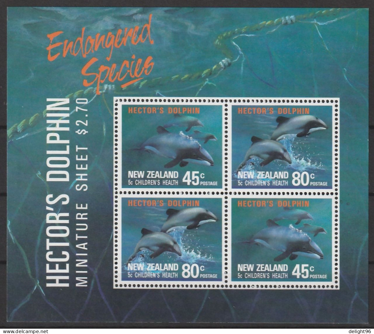 1991 New Zealand Children's Health: Hector's Dolphin Set And Minisheet (** / MNH / UMM) - Delfine