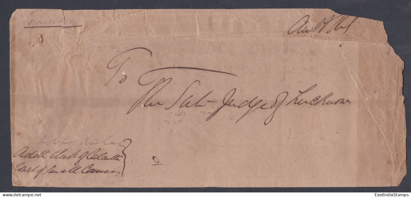 Inde British India 1870's Used Stampless Cover, Postage Due, One Anna, Calcutta To Lucknow, Judge - 1858-79 Kronenkolonie