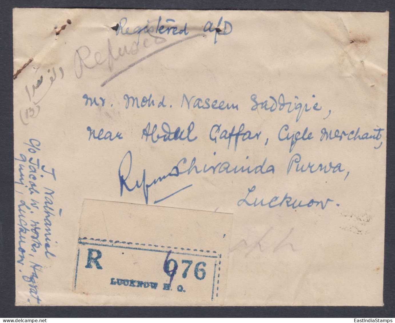 Inde British India 1946 Used Registered Cover, Lucknow, Refused, Return Mail, King George VI Stamps - 1911-35 Koning George V