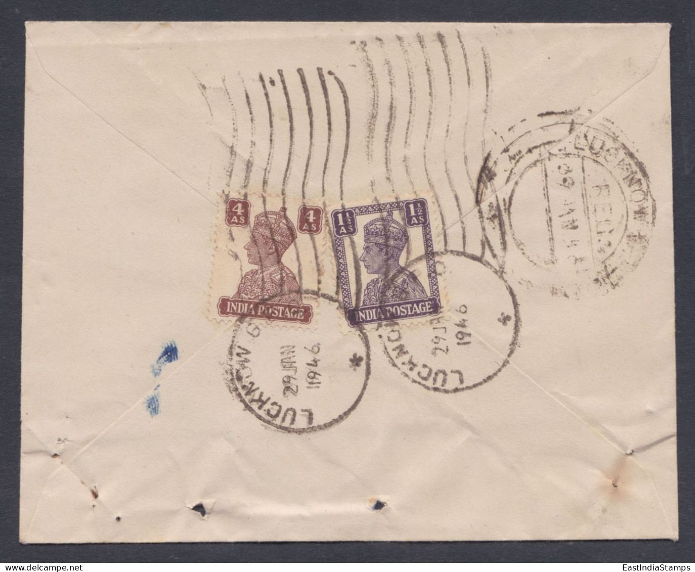 Inde British India 1946 Used Registered Cover, Lucknow, Refused, Return Mail, King George VI Stamps - 1911-35 King George V