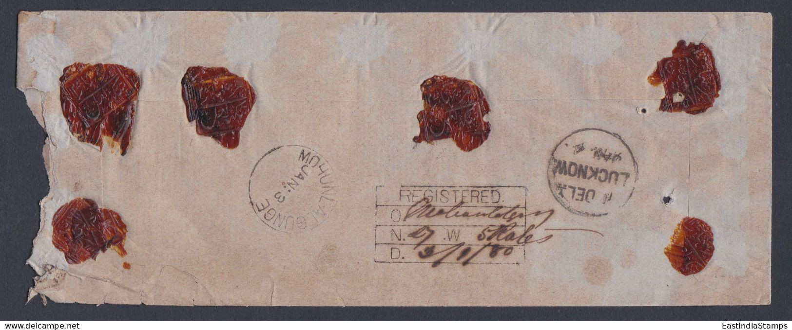 Inde British India 1880 Used Registered Cover, East India Company Queen Victoria Half Anna Stamps Block Of 10 - 1858-79 Compagnia Delle Indie E Regno Della Regina