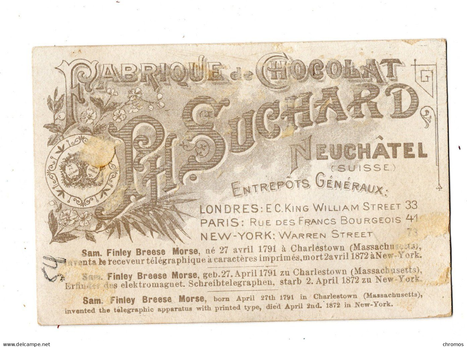 Chromo Chocolat Suchard, S 54 / K, Inventeurs, Morse - Suchard