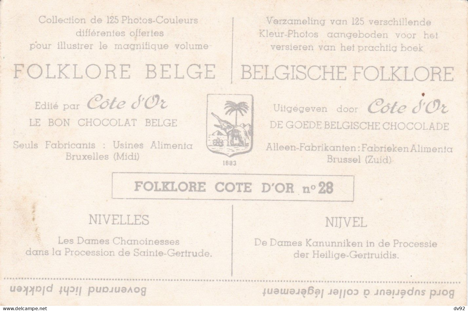 FOLKLORE BELGE CHOCOLAT COTE D OR N°28 (CHROMOS) - Côte D'Or