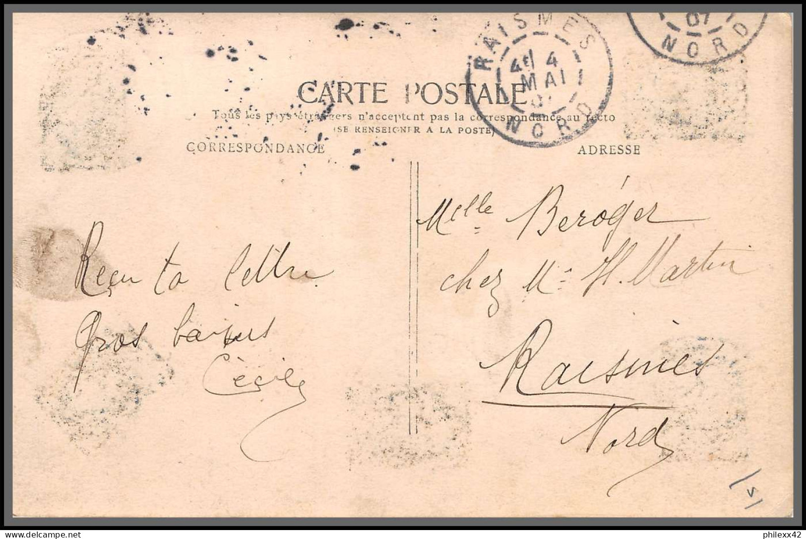 49557 N°129 10c Semeuse Lignée Le Langage Du Nouveau Timbre Raisne Nord 1907 France Carte Maximum (card) - ...-1929