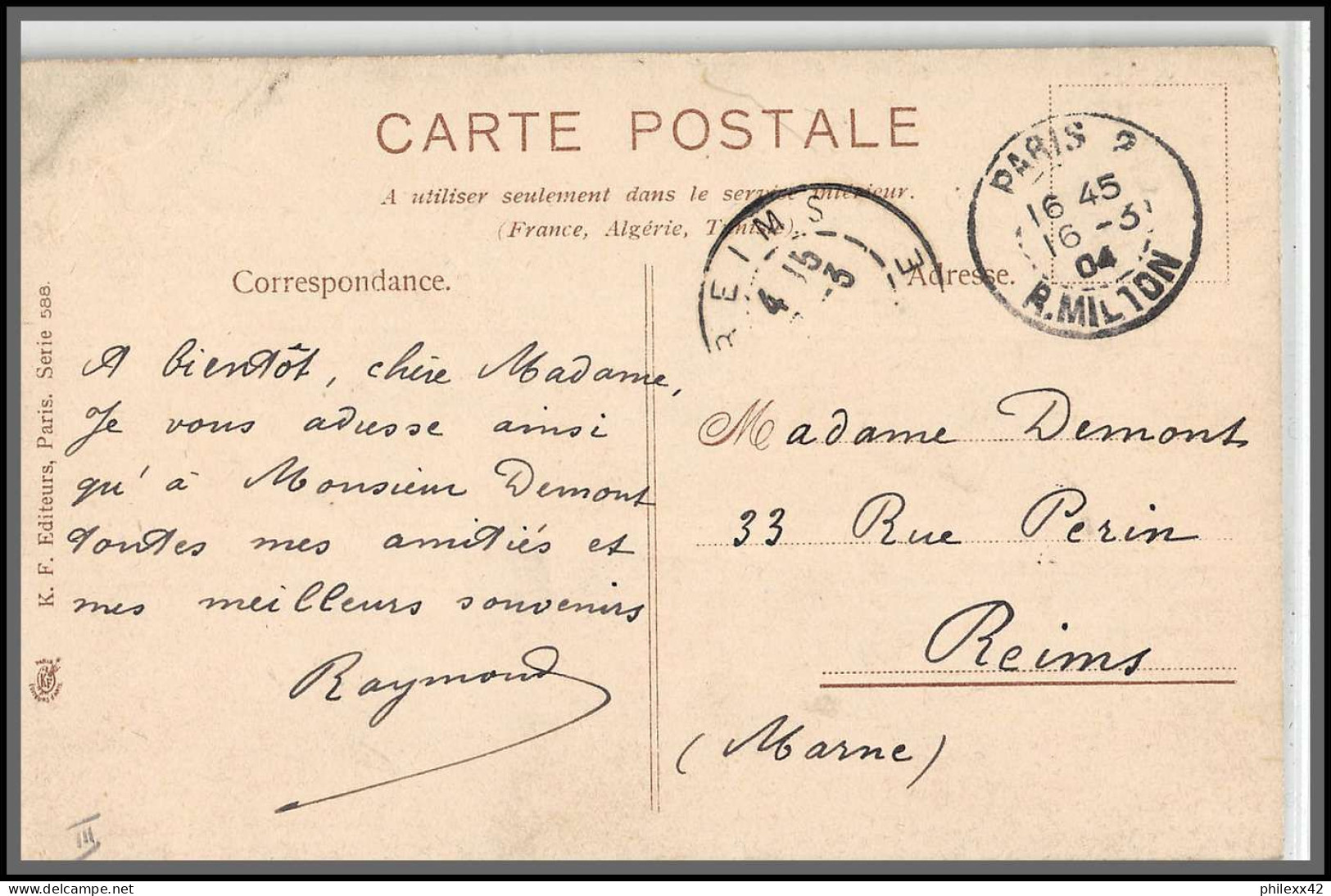 49572 N°129 10c Semeuse Lignée L'Angélus Millet Paris 1904 Pour Reims Editeur KF France Carte Maximum (card) - ...-1929