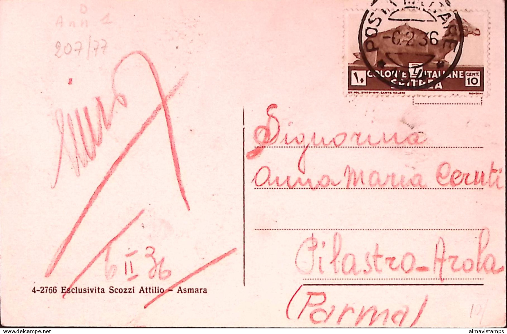 1936-Posta Militare /104 C2 (6.2) Su Cartolina (Una Famiglia Del Senait) Affranc - Erythrée