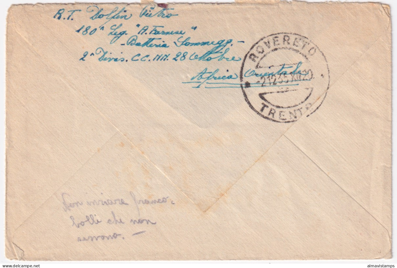 1935-Posta Militare N 25 C.2 (22.11) Su Busta Via Aerea Affrancata Eritrea - Erythrée