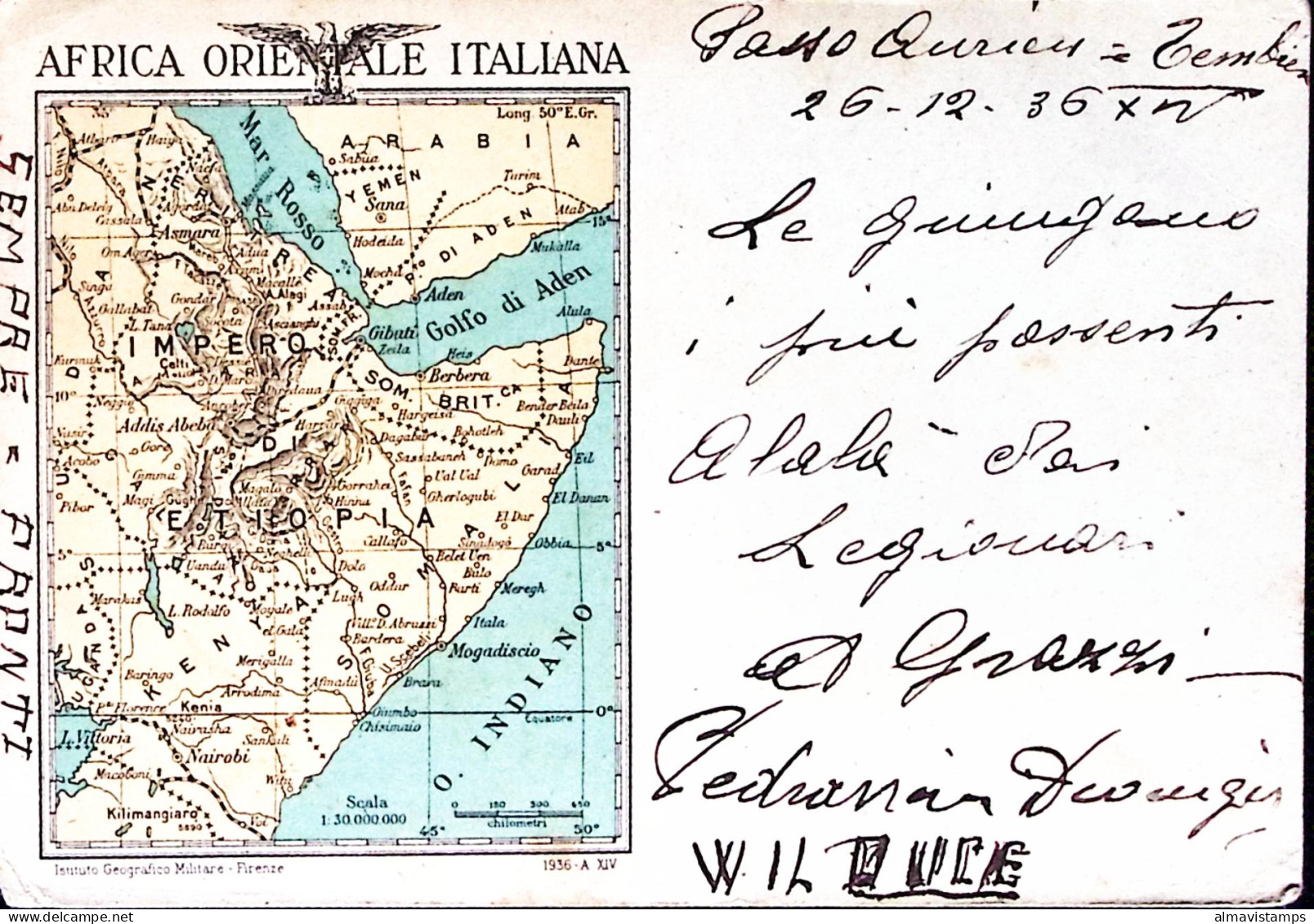 1936-ABBI DABBI/ETIOPIA C.2 (28.12) Su Cartolina Franchigia (Carta AOI) - Aethiopien