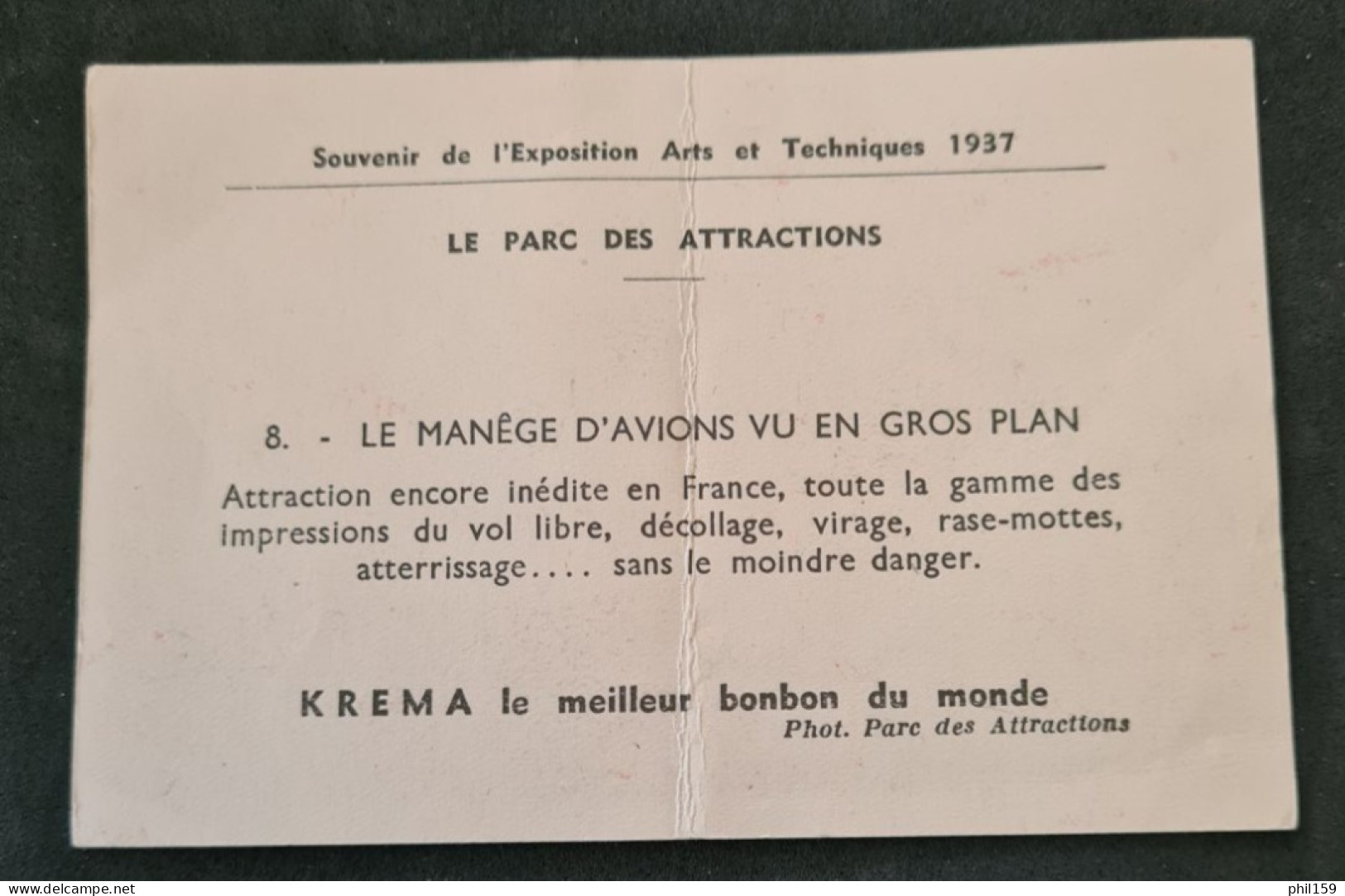 CHROMO IMAGE 1937 PHOTO KREMA LE PARC DES ATTRACTIONS MANEGE D'AVIONS VU EN GROS PLAN MEILLEUR BONBON DU MONDE - Altri & Non Classificati