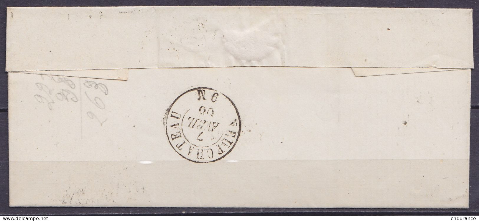 LSC (sans Contenu) Affr. N°17 Lpts "48" Càd BOUILLON /6 AVRIL 1868 Pour NEUFCHATEAU (au Dos: Càd Arrivée NEUFCHATEAU) - 1865-1866 Profil Gauche