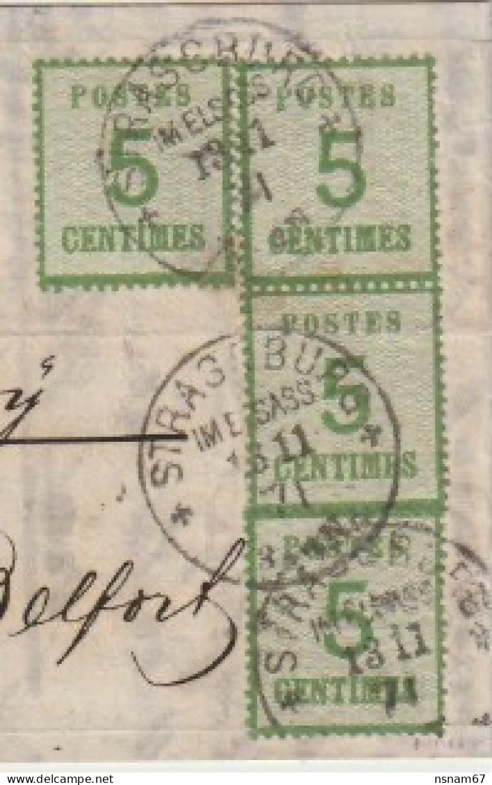 1320p - STRASSBURG Pour BELFORT - Novembre 71 - 4 X 5 Ctes Alsace + Taxe Manuscrite 25 Ctes  - - Oorlog 1870