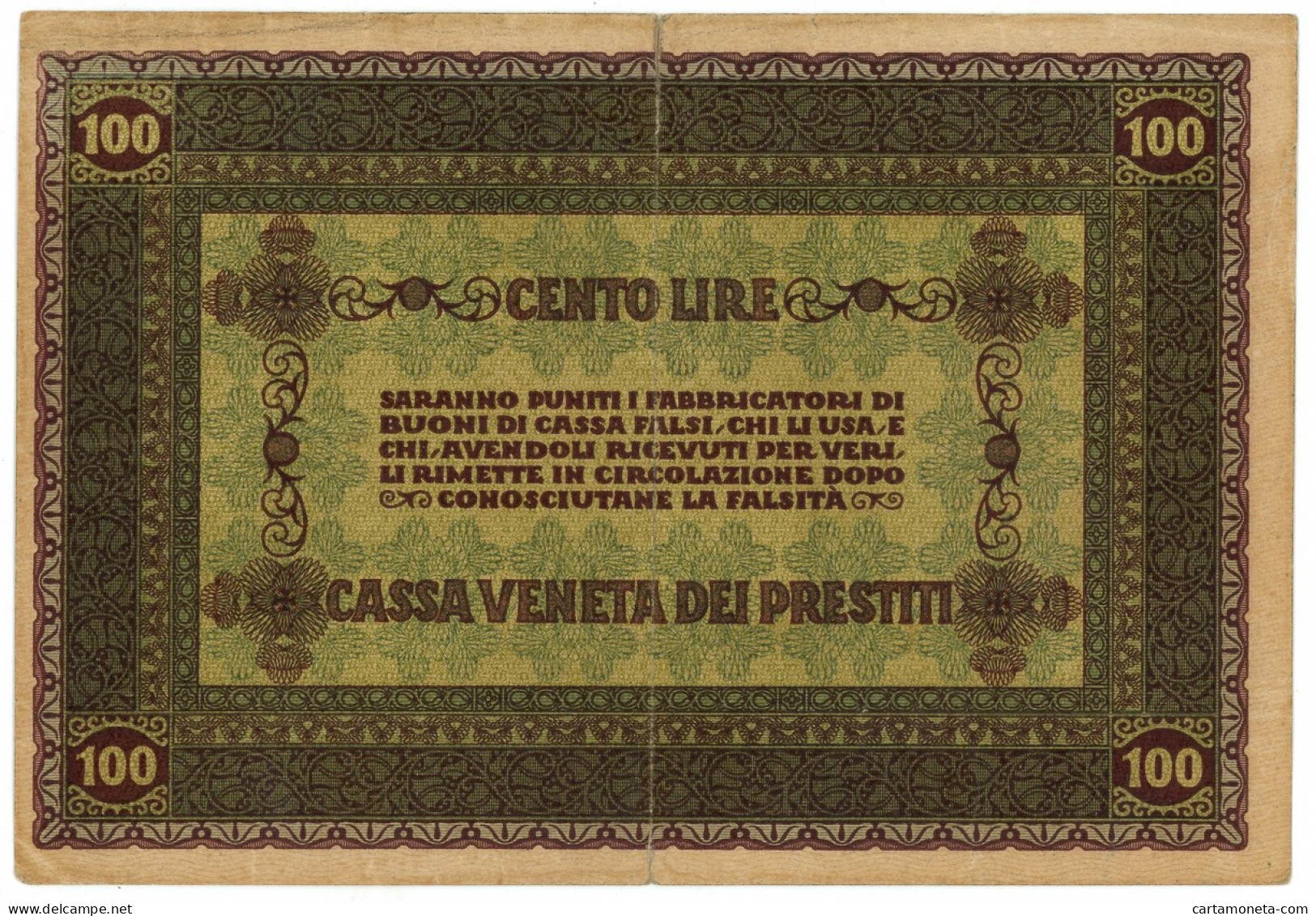 100 LIRE CASSA VENETA DEI PRESTITI OCCUPAZIONE AUSTRIACA 02/01/1918 BB - Besetzung Venezia
